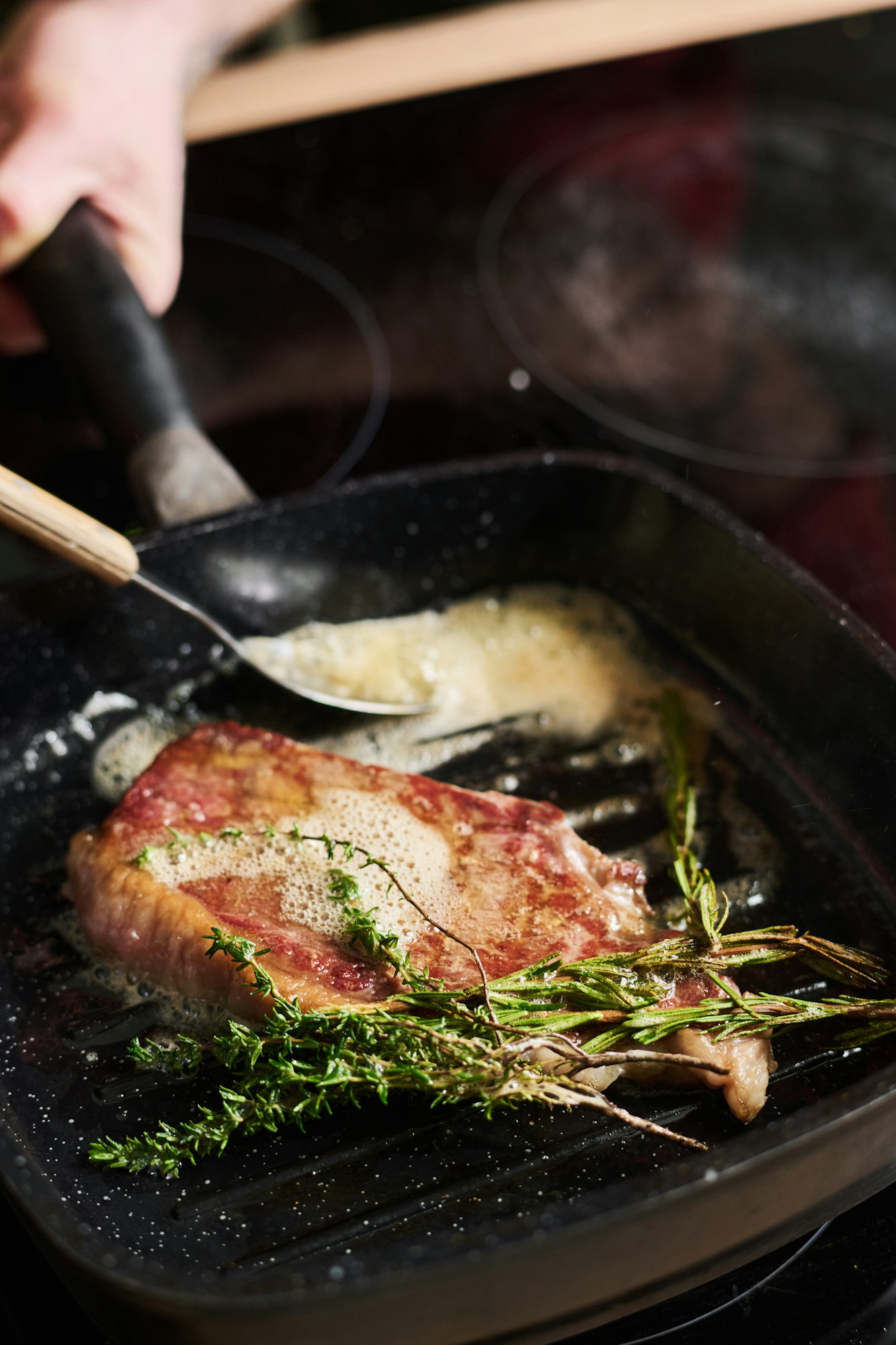 Unrecognizable Chef Cooking Steak on Cook